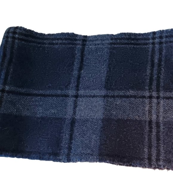 Polo Ralph Lauren Blue Plaid Wool Fringe Scarf Two Sided Reversible - Picture 6 of 9